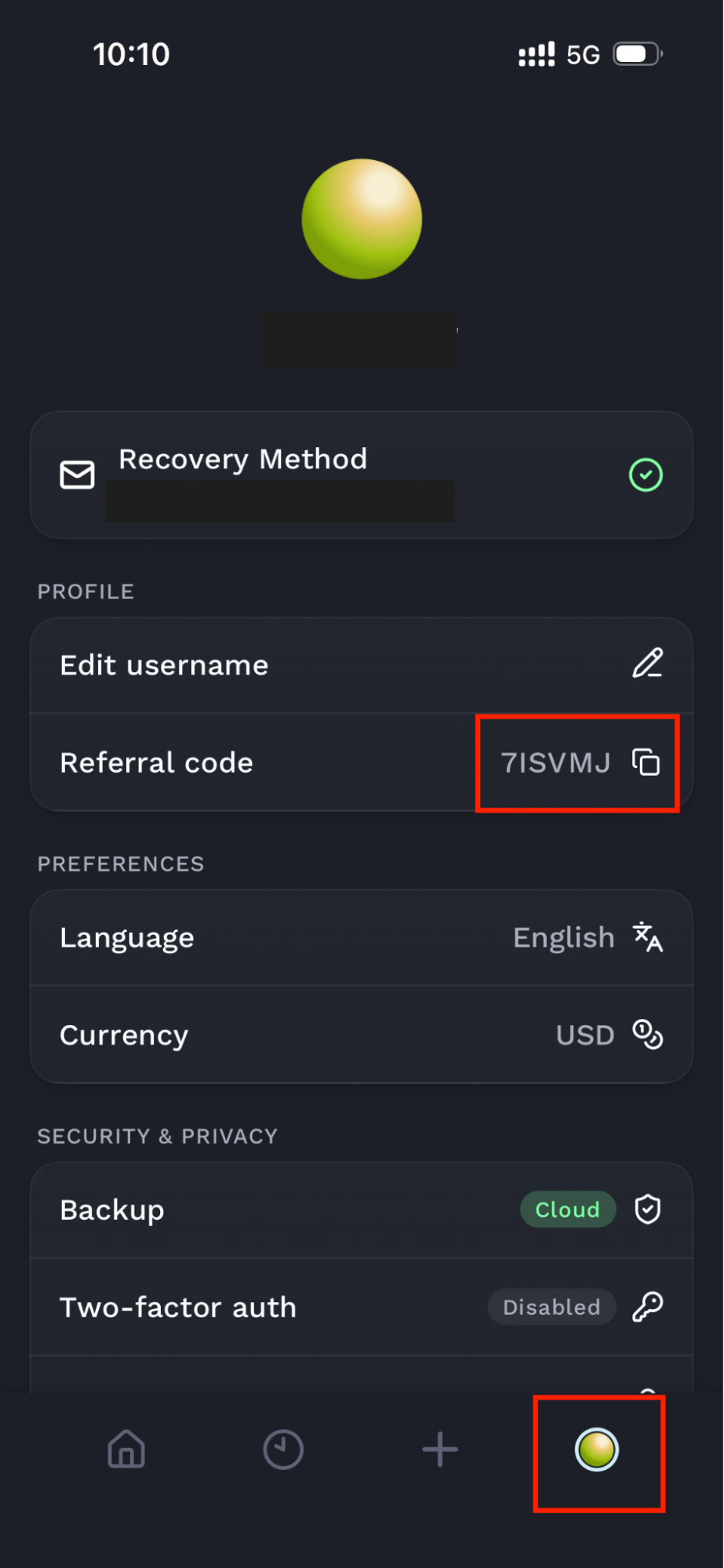 在個人頁面查看 Referral code