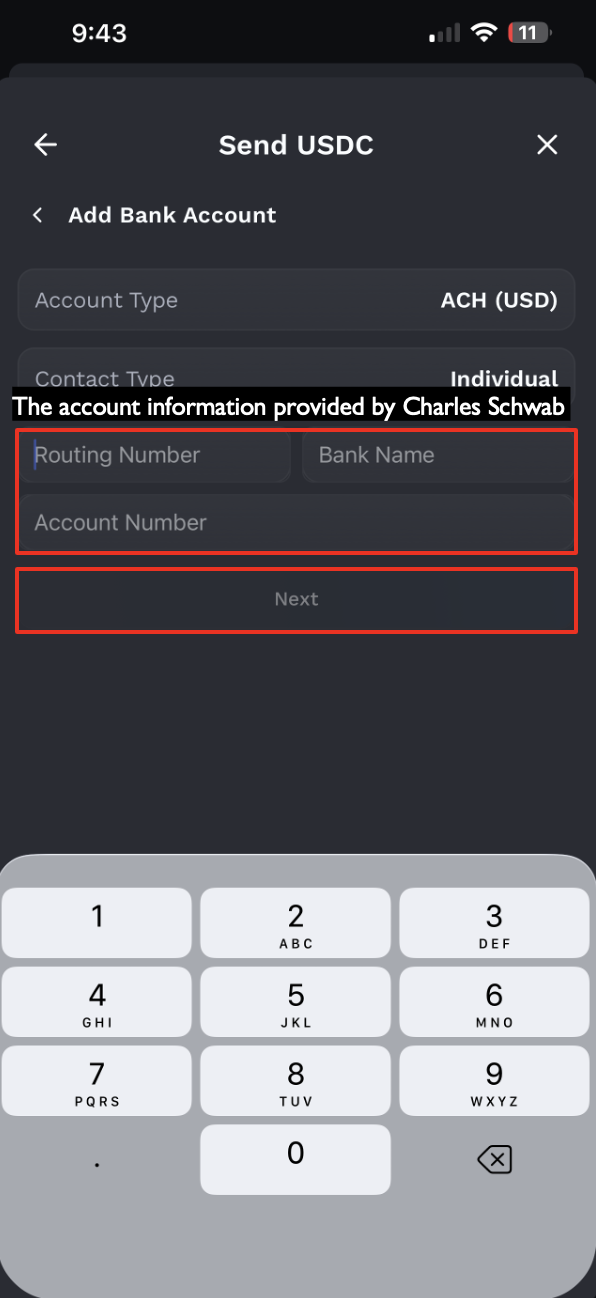 Enter routing number and account details
