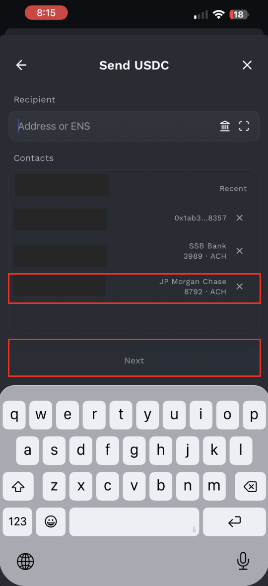 Select the bank account