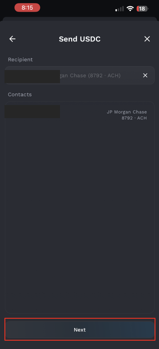 Confirm the bank account