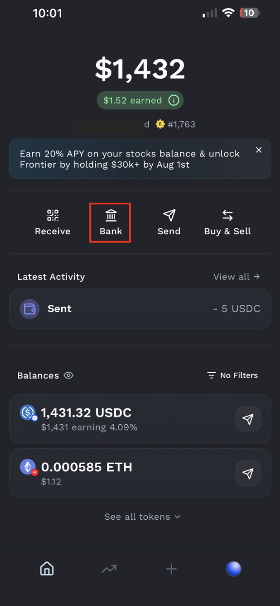 Fluidkey Bank section