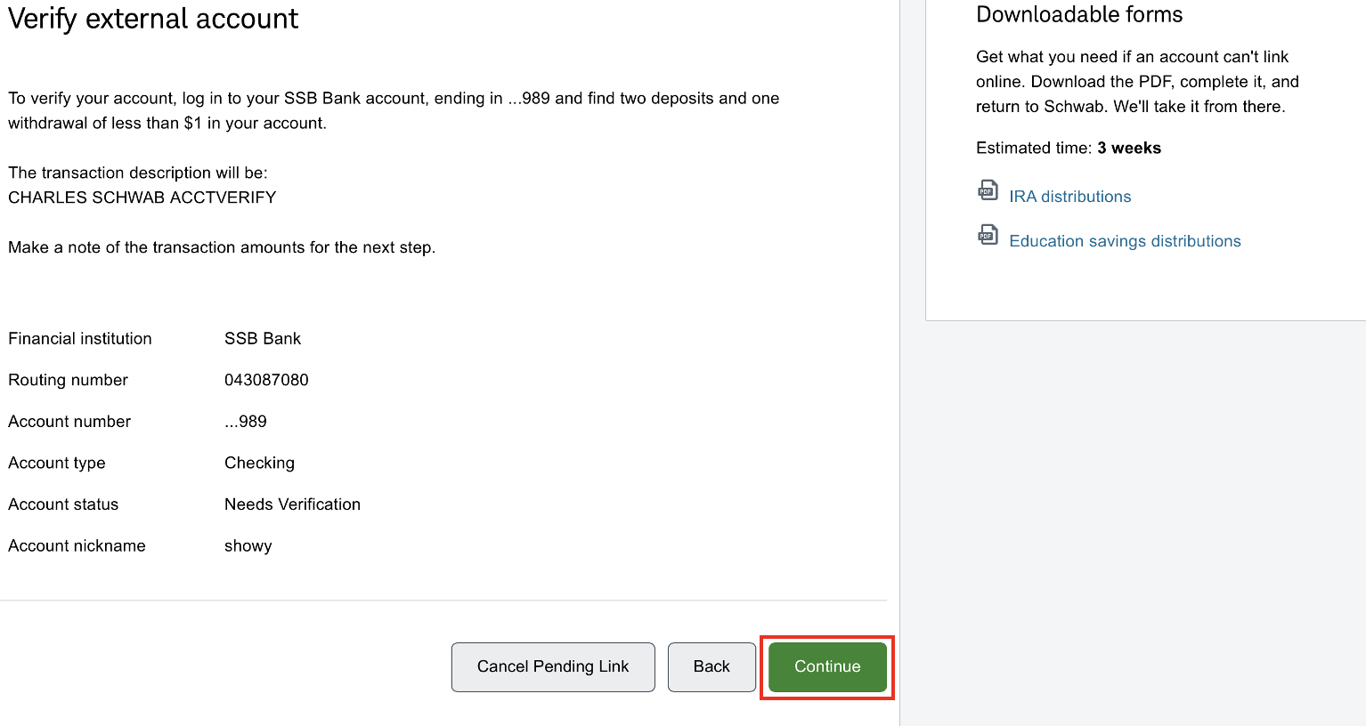 Select the account awaiting verification