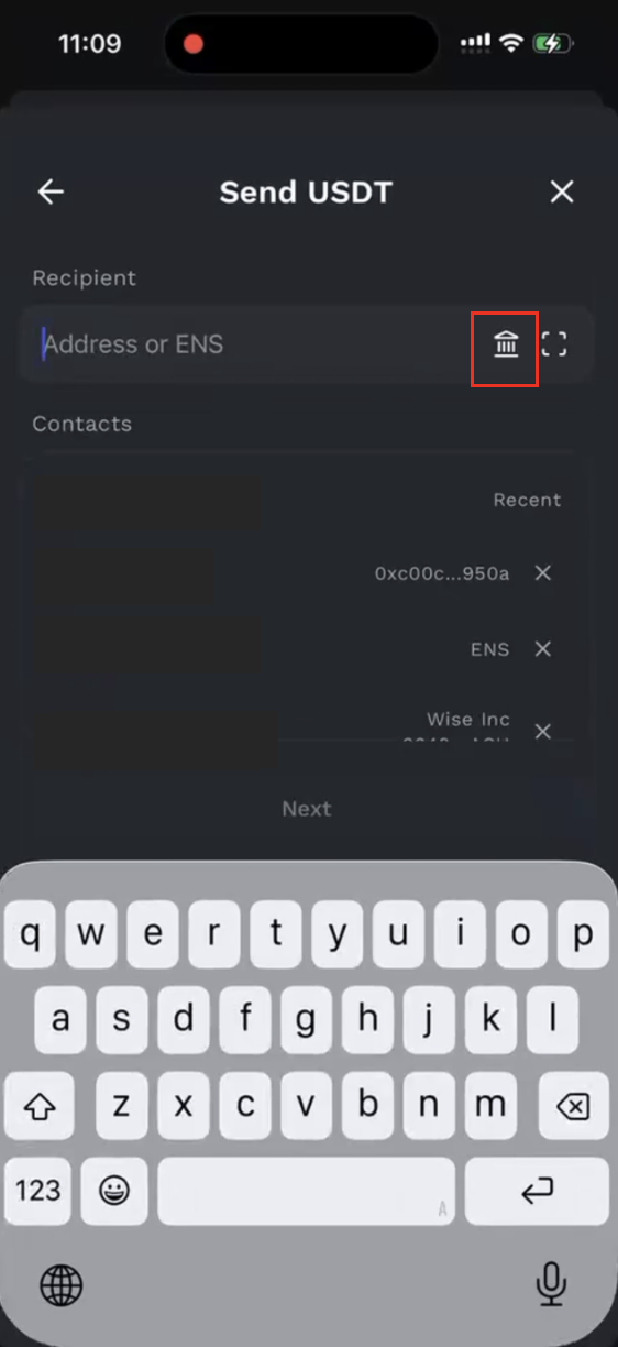 Select SWIFT (Wire) as the account type