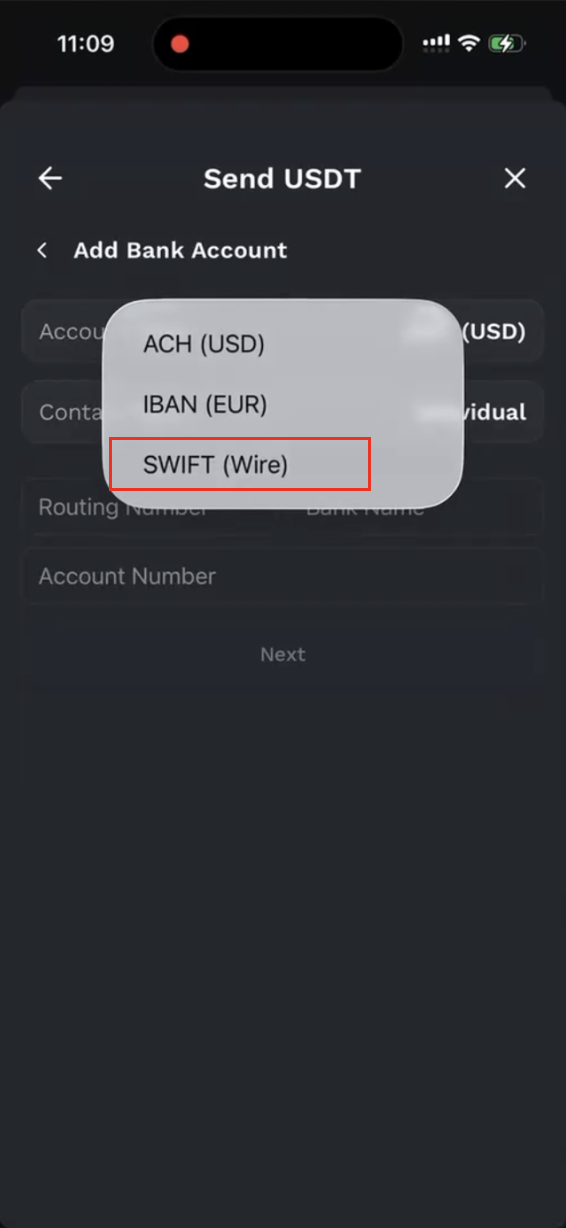 Enter recipient bank information