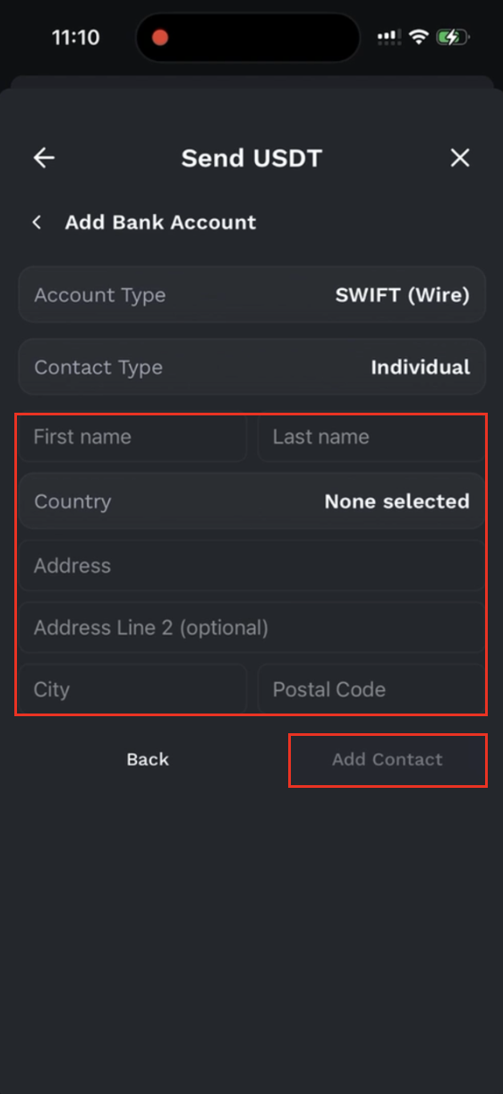 Enter recipient address