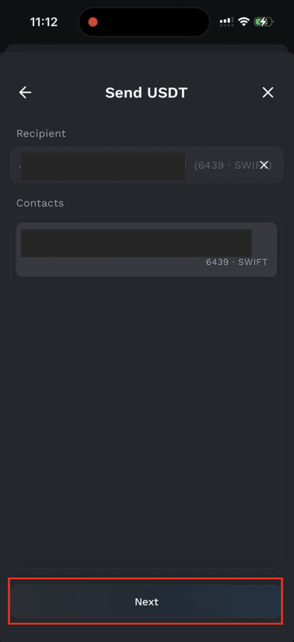 Recipient confirmation screen
